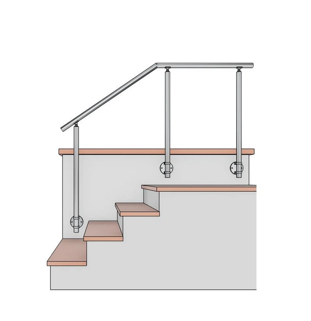 Rampe d'escalier exterieur rambarde sur poteaux en inox brossé